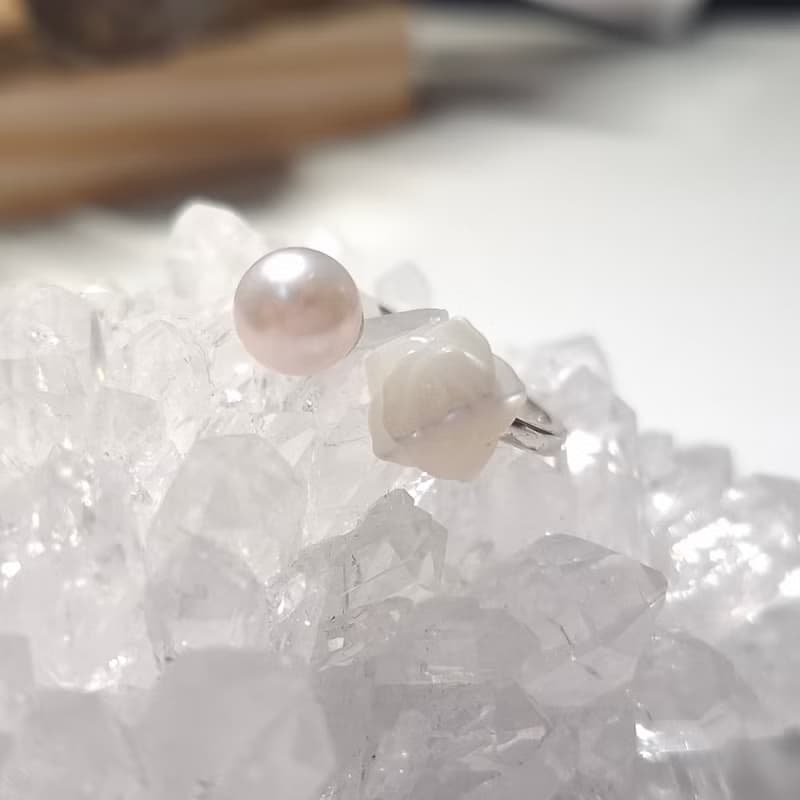 貝殼花海水Akoya珍珠純銀戒指