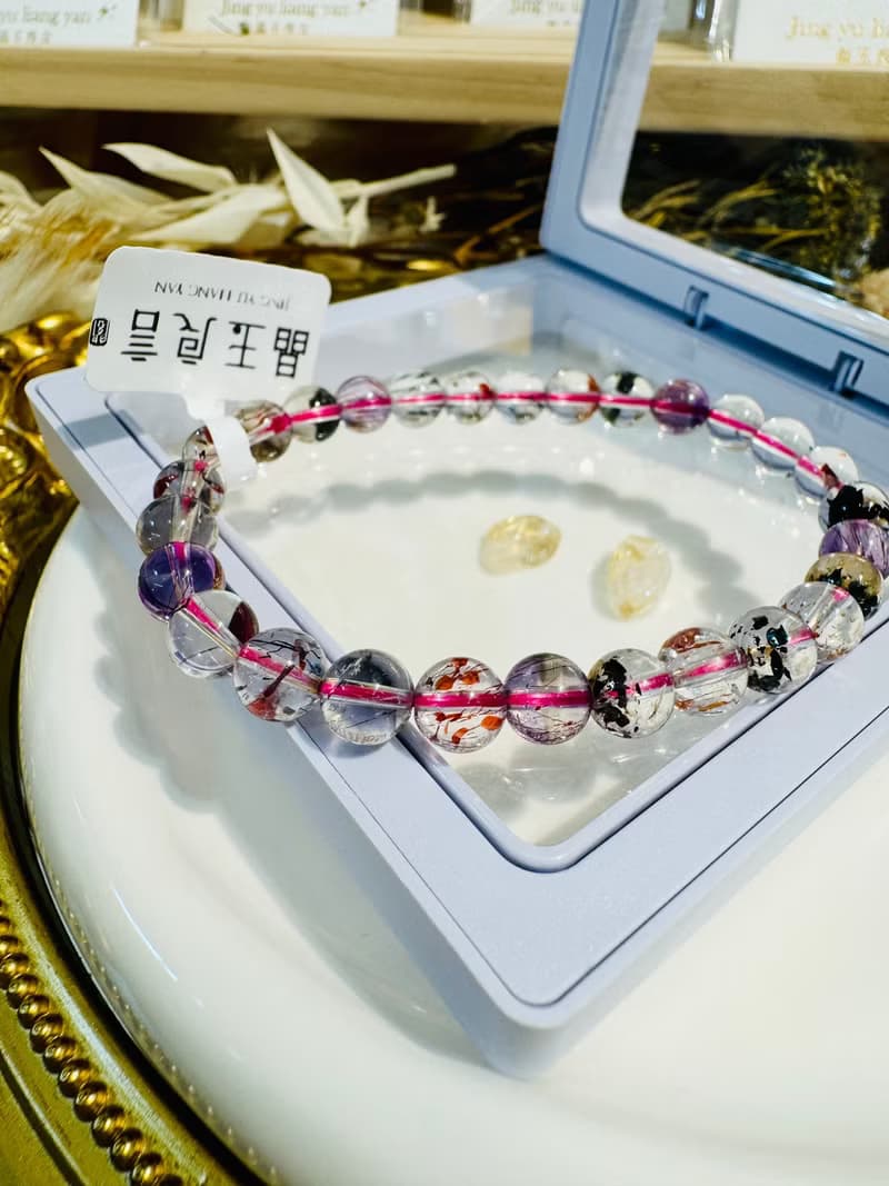 小精品透體彩超七6.5mm11.51g大片雲母片彼岸花手珠三輪骨幹水晶