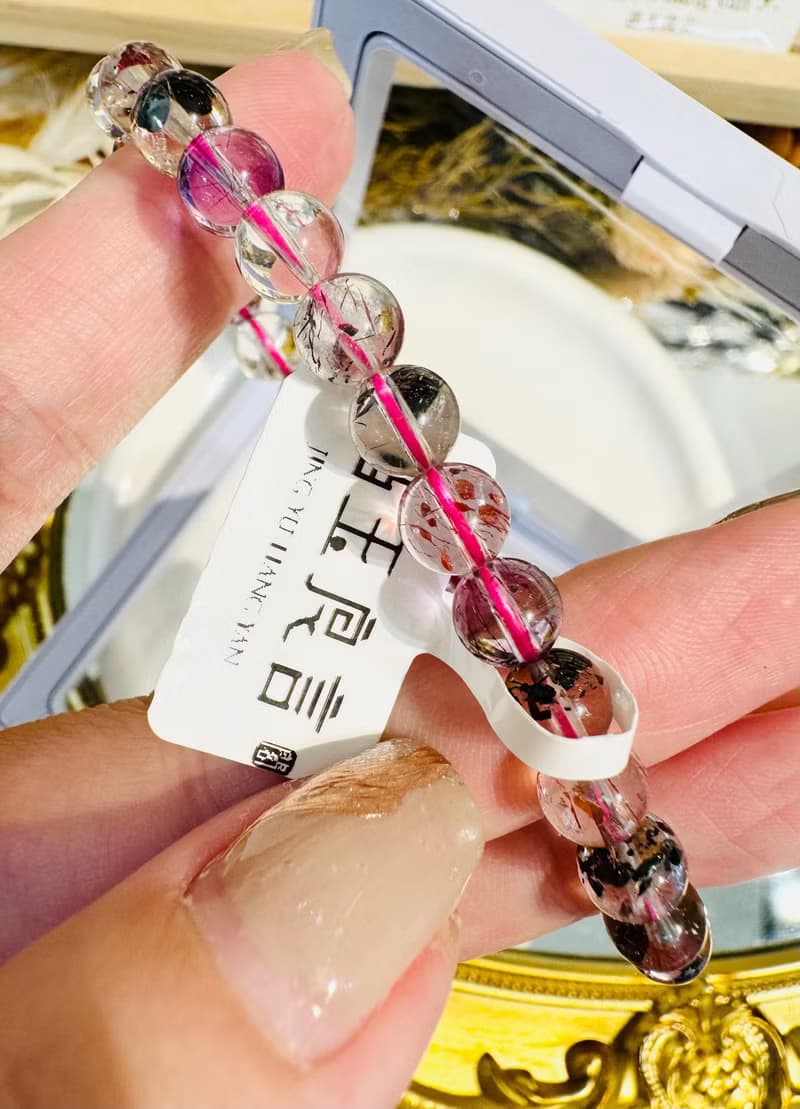 小精品透體彩超七6.5mm11.51g大片雲母片彼岸花手珠三輪骨幹水晶