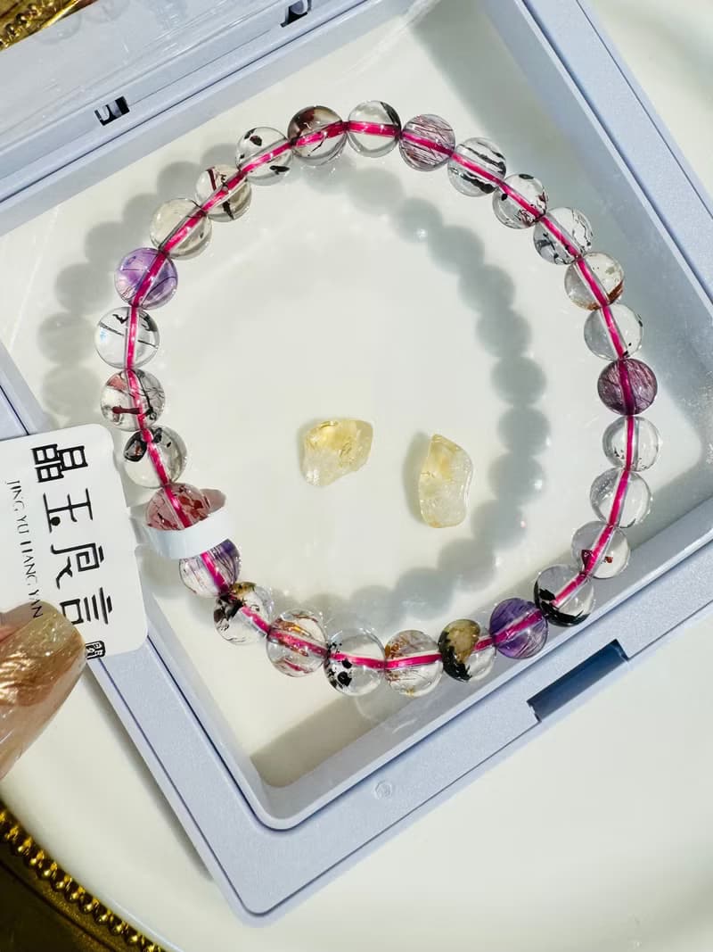 小精品透體彩超七6.5mm11.51g大片雲母片彼岸花手珠三輪骨幹水晶