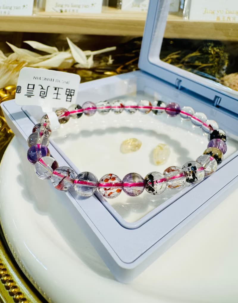小精品透體彩超七6.5mm11.51g大片雲母片彼岸花手珠三輪骨幹水晶