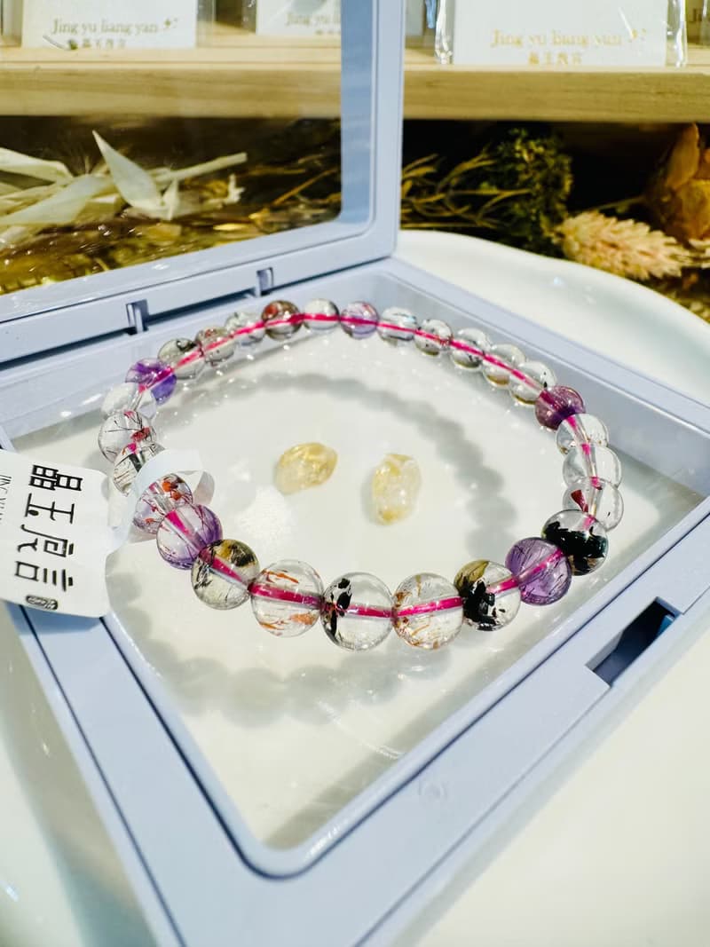 小精品透體彩超七6.5mm11.51g大片雲母片彼岸花手珠三輪骨幹水晶
