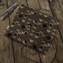 可愛和風波浪躲貓貓圖案捲筆袋 餐具袋