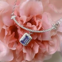 天然丹泉石 純銀項鍊 坦桑石 微笑曲線 禮物 生日石