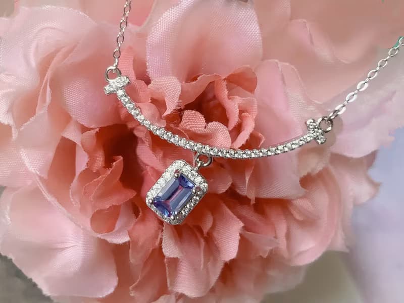 天然丹泉石 純銀項鍊 坦桑石 微笑曲線 禮物 生日石