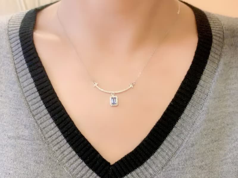 天然丹泉石 純銀項鍊 坦桑石 微笑曲線 禮物 生日石