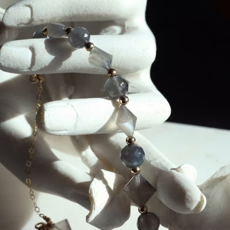 AA+ Gray Moonstone Bracelet 14KGF
