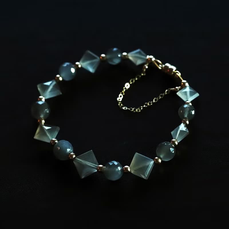 AA+ Gray Moonstone Bracelet 14KGF
