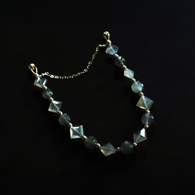 AA+ Gray Moonstone Bracelet 14KGF