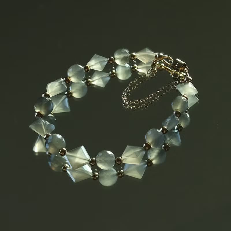 AA+ Gray Moonstone Bracelet 14KGF