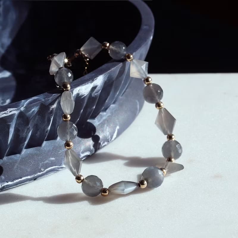 AA+ Gray Moonstone Bracelet 14KGF