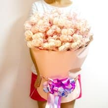 婚禮小物 抽取式花束-棒裝心型馬林糖X100支(2色各半)贈花束底籃