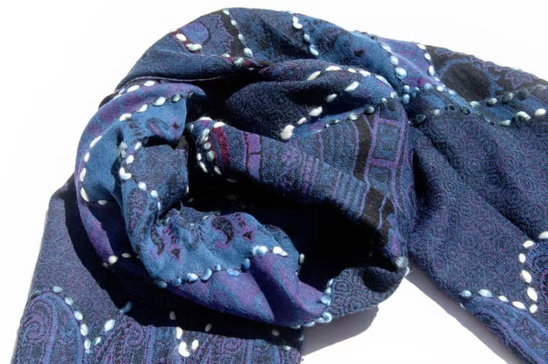 喀什米爾Cashmere/水煮羊毛披肩/針織圍巾/刺繡圍巾/羊絨披巾-花