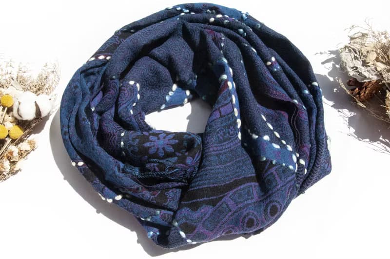 喀什米爾Cashmere/水煮羊毛披肩/針織圍巾/刺繡圍巾/羊絨披巾-花