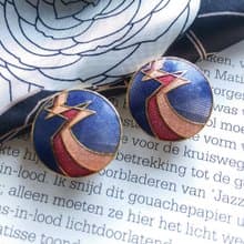 Vintage Jewelry  景泰藍 圓紫底 天堂鳥意象 夾式耳環