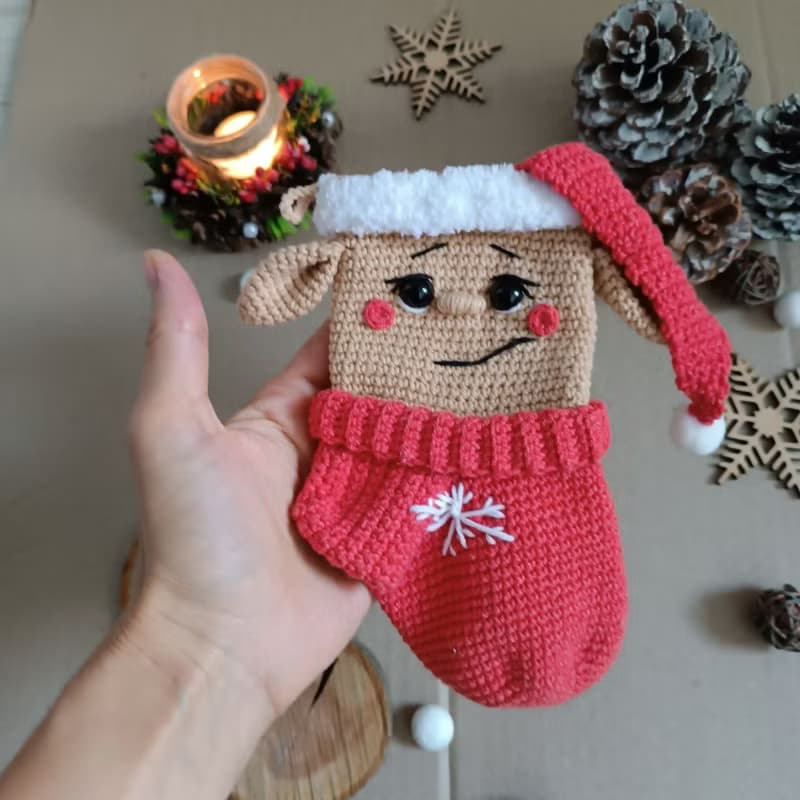 【數位】Crochet pattern Christmas stocking elf, Christmas amigurumi stocking