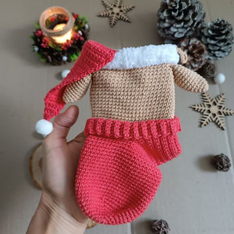 【數位】Crochet pattern Christmas stocking elf, Christmas amigurumi stocking