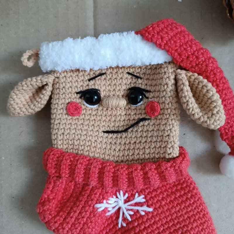 【數位】Crochet pattern Christmas stocking elf, Christmas amigurumi stocking