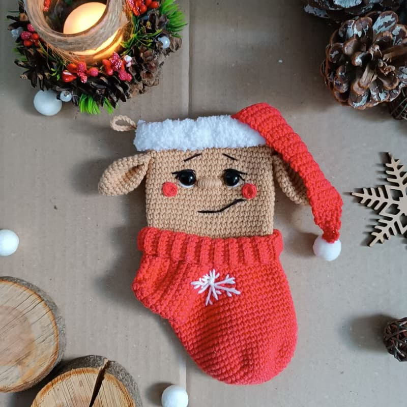 【數位】Crochet pattern Christmas stocking elf, Christmas amigurumi stocking