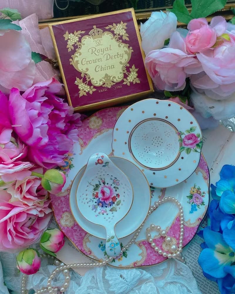 Royal crown derby 手繪玫瑰花束下午茶濾茶匙 完整庫存品