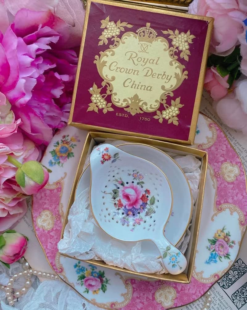 Royal crown derby 手繪玫瑰花束下午茶濾茶匙 完整庫存品