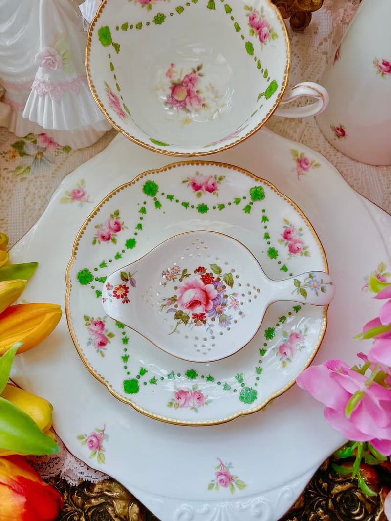 Royal crown derby 手繪玫瑰花束下午茶濾茶匙 完整庫存品