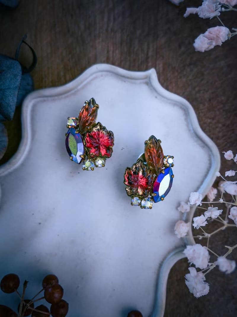 西德 楓葉與極光石耳環－歐洲古董首飾 Vintage Jewelry