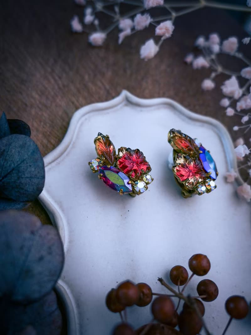 西德 楓葉與極光石耳環－歐洲古董首飾 Vintage Jewelry