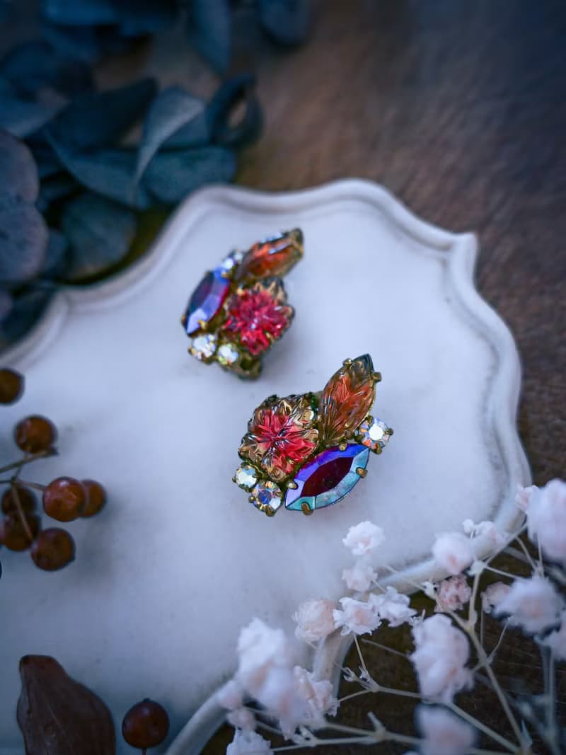 西德 楓葉與極光石耳環－歐洲古董首飾 Vintage Jewelry