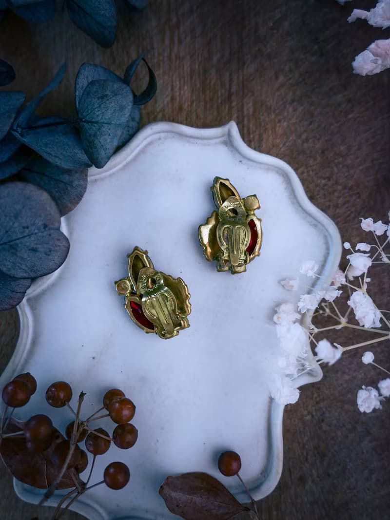 西德 楓葉與極光石耳環－歐洲古董首飾 Vintage Jewelry