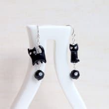 Black Cat Earrings, Dangle & Drop Earrings, cat sculpture, cat lover gifts