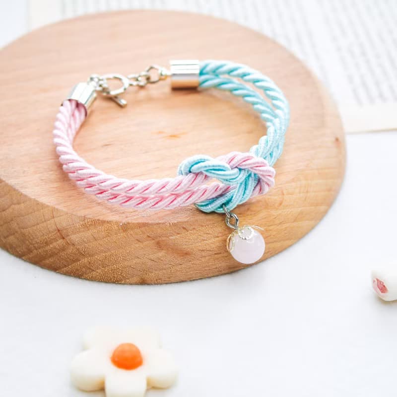 Mashmallows Rope Bracelet with Lucky Stone - Pink & Blue