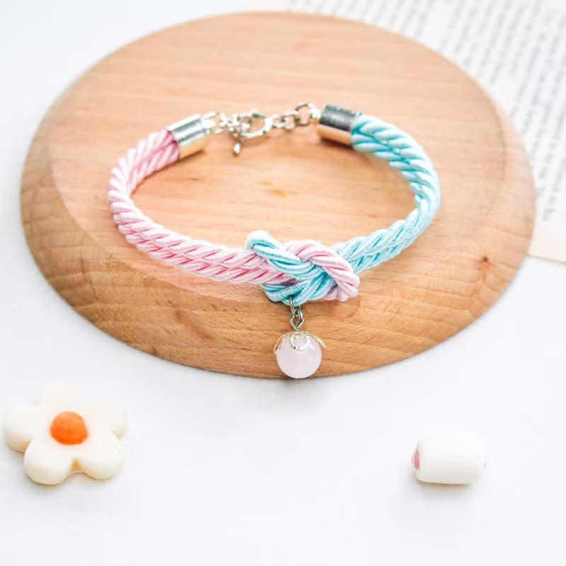 Mashmallows Rope Bracelet with Lucky Stone - Pink & Blue