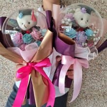 燈絲款壓克力波波球奶油土擠花畢業花束