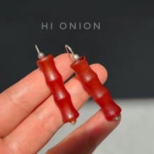 Hi Onion原創小眾設計復古瑪瑙紅色竹節耳環銀耳鉤新中式耳夾個性