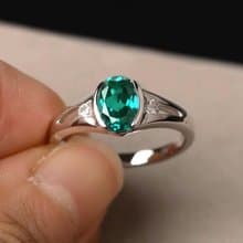 8 x 6 mm blue Green natural topaz ring silver sterling 925 size 7.0 free resize