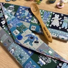 文青風環保純棉筷袋 紳士貓咪 廚師 原麻卡通格 厚實手感 日本 潮