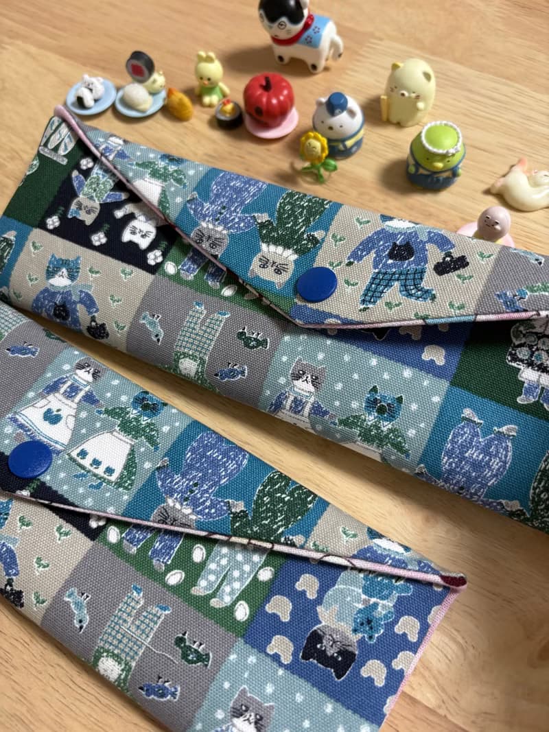 文青風環保純棉筷袋 紳士貓咪 廚師 原麻卡通格 厚實手感 日本 潮