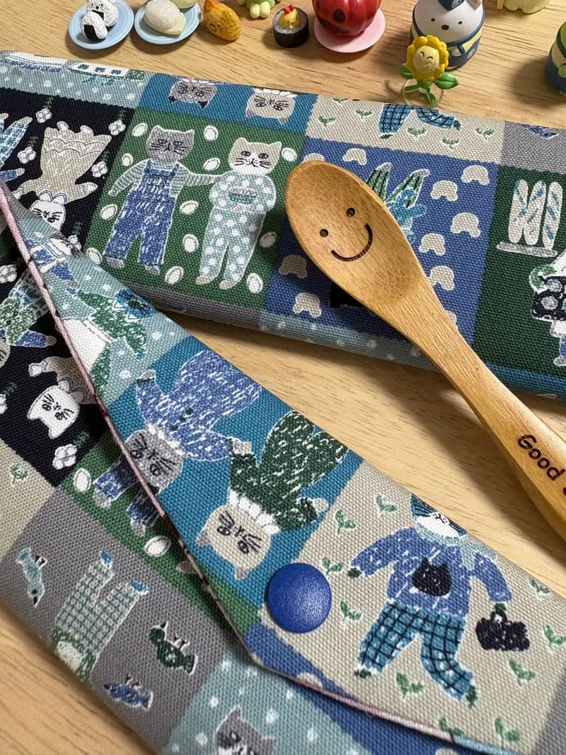 文青風環保純棉筷袋 紳士貓咪 廚師 原麻卡通格 厚實手感 日本 潮