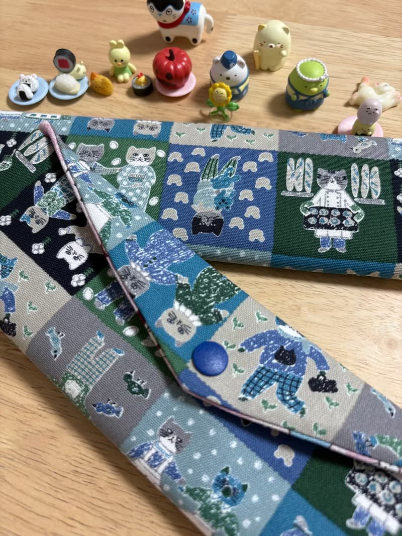 文青風環保純棉筷袋 紳士貓咪 廚師 原麻卡通格 厚實手感 日本 潮