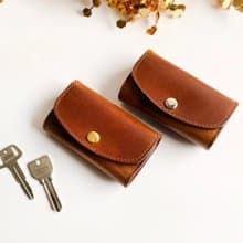 チョコブラウンのファスナーポケット付きキーケース　イタリアンレザーIBIZA使用　選べるキー金具色　お名入れ可能
