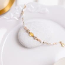 財運 x 黃水晶 磷灰石 太陽石 【蝴蝶陸蓮 • 一生快樂】手鍊