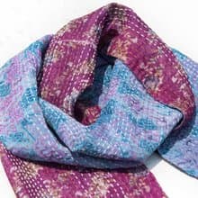 刺繡絲巾/絲綢刺繡圍巾/手縫紗麗線絲巾/印度絲綢刺繡圍巾-莊園花