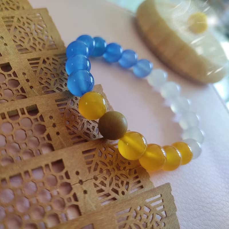 招財黃瑪瑙香珠子手串復古海藍寶珠子手鏈女高端禮物