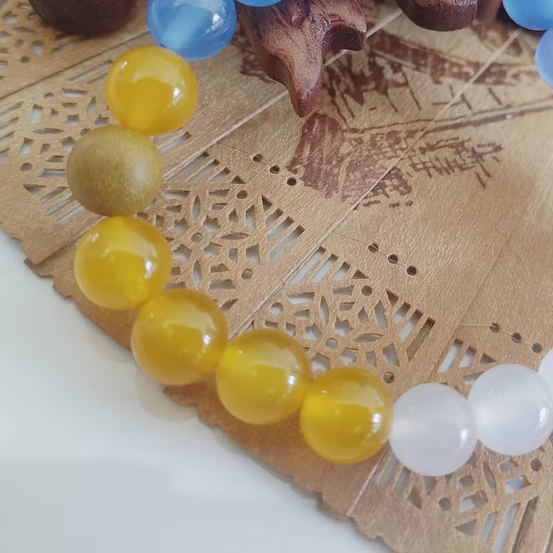 招財黃瑪瑙香珠子手串復古海藍寶珠子手鏈女高端禮物