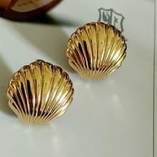 vintage jewelry  經典金色小貝殼 夾式耳環