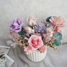 圓盆中大型乾燥花盆花【霧紫粉晶】開幕/新居落成/喬遷