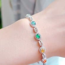 |五行轉好運|A貨翡翠冰多彩彩虹蛋面5mm純銀鍍18k豪鑲款手鏈