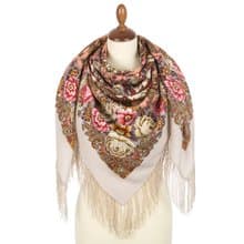 Pavlovo Posad Russian Shawl 100% Wool Scarf 125x125 cm Wrap Silk Fringe 1824-2