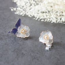 【晨白耳環】 不對稱耳環 蝴蝶 手工銅線樹脂 耳環/耳夾